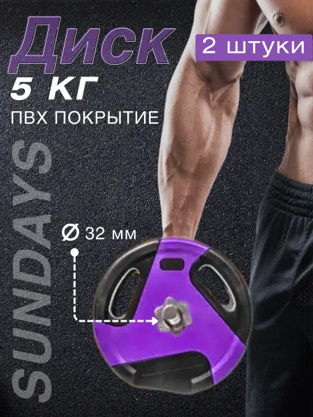 Sundays Fitness Диски блины спортивные для грифа штанги и гантелей 2 шт