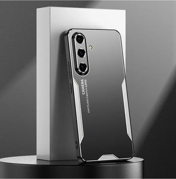 Металлическая задняя панель-чехол MyPads Metallo di Lusso для Samsung Galaxy S24 FE, алюминиевый, черно-серебристый