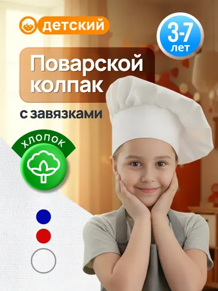 Мега Тойс Колпак поварской детский белый