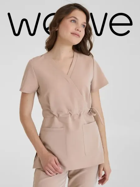 Weave Atelier Рубашка медицинская на запах с коротким рукавом