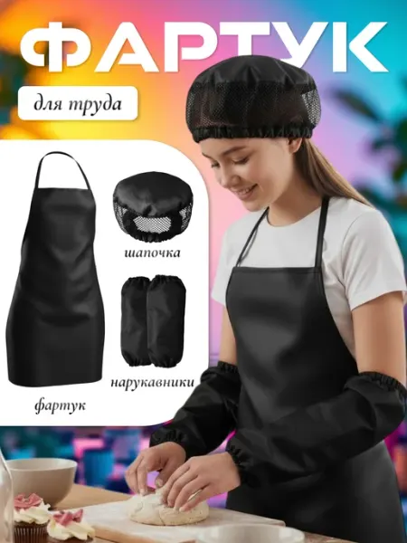 AXLER Фартук школьный для труда для мальчика и девочки черный