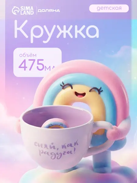 Доляна Кружка для чая и кофе «Радуга» 475 мл подарочная
