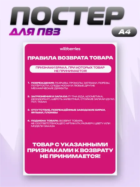 ПВЗ на заказ Постер для ПВЗ Wildberries Правила возврата товара