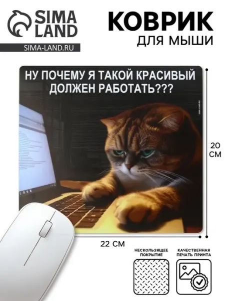 Домный Коврик для мыши "Красивые тоже работают" 22х20 см