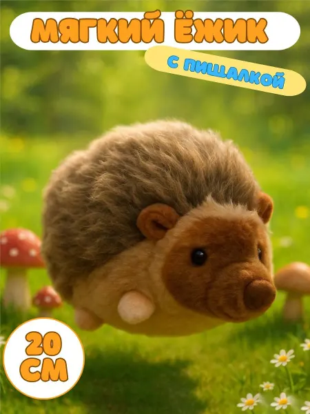 GreenGoose Реалистичная мягкая игрушка Ёжик с пищалкой, 20 см
