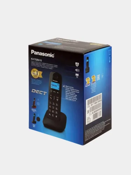 Домашний беспроводной телефон Panasonic KX-TGB610 50 номеров, АОН, повтор, будильник, чёрный - Стационарные телефоны