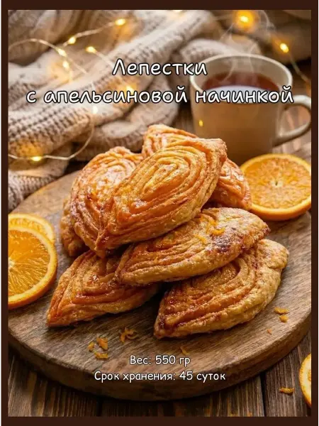 Печенье слоеное Лепестки с апельсиновой начинкой