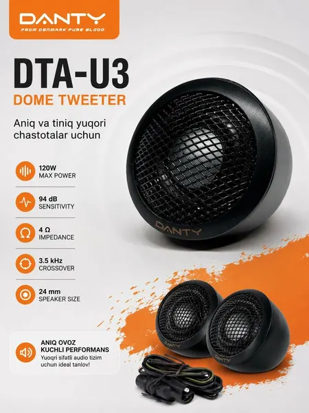 Комплект автомобильных пищалок JBL и Danty 24–25 мм, 120W/200W