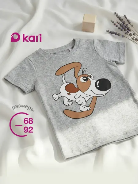 Kari baby Футболка для маленького мальчика серая с принтом на кнопках