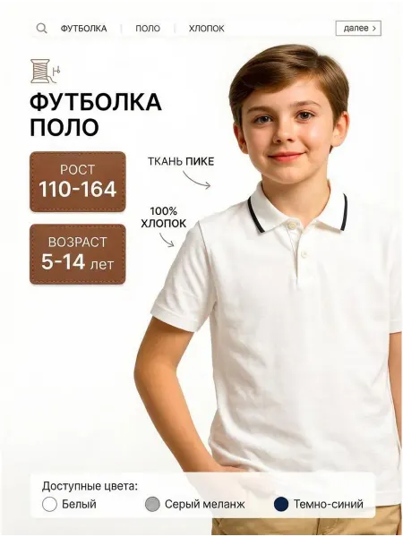 Baby Style Детская футболка поло белая с коротким рукавом