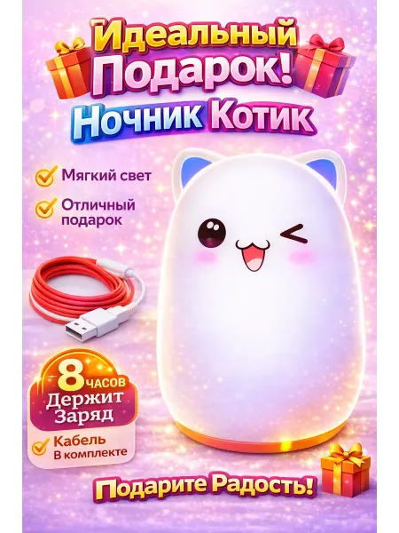 Baby&bead Ночник котик силиконовый детский