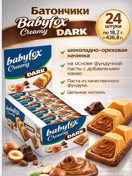 Babyfox Батончики шоколадные вафельные Dark 24шт
