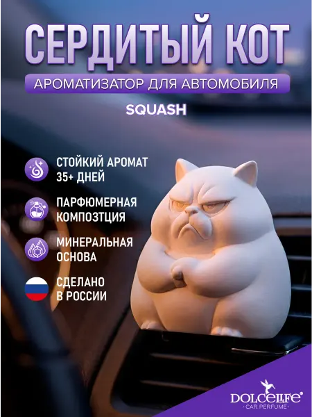 Dolce Life Ароматизатор в машину на дефлектор Сердитый кот Squash