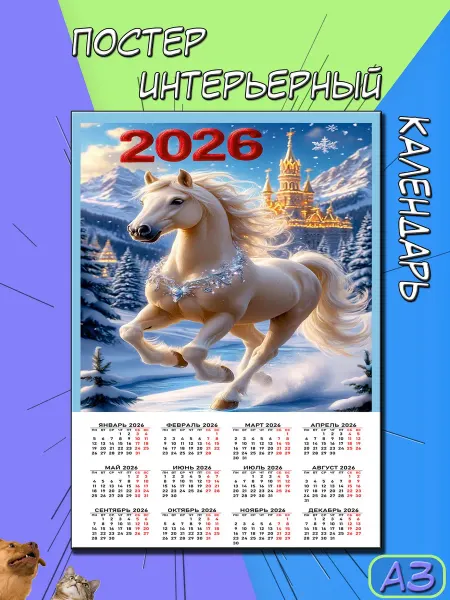 FunnyStickers Постер-календарь "Символ 2026 года", 42 см х 30 см