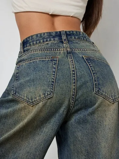 Женские джинсы baggy Y2K с высокой посадкой, оверсайз широкие джинсы хлопок XS–3XL
