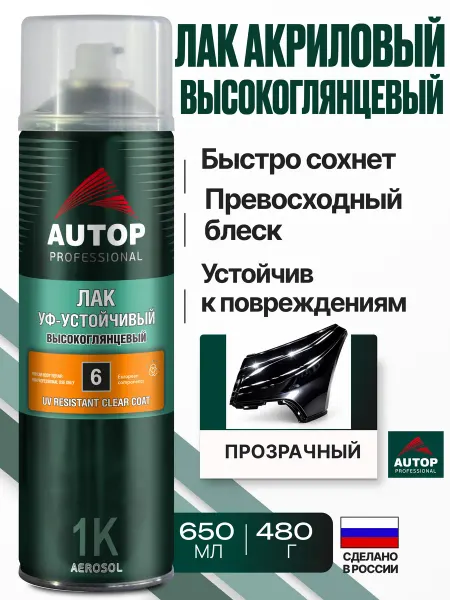 Лак автомобильный в баллончике, №6, акриловый, прозрачный