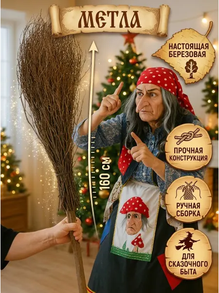 Метла декоративная Бабы Яги 160см