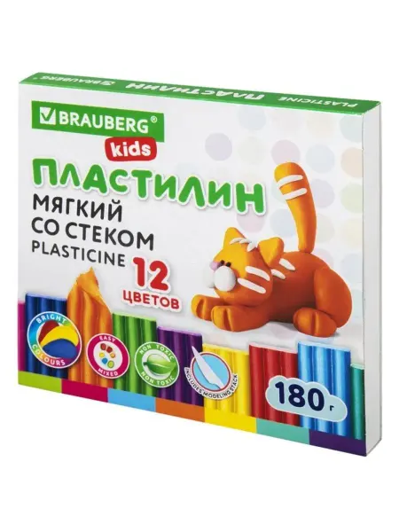 Brauberg (Брауберг) Пластилин для лепки мягкий детский набор 12 цветов BRAUBERG