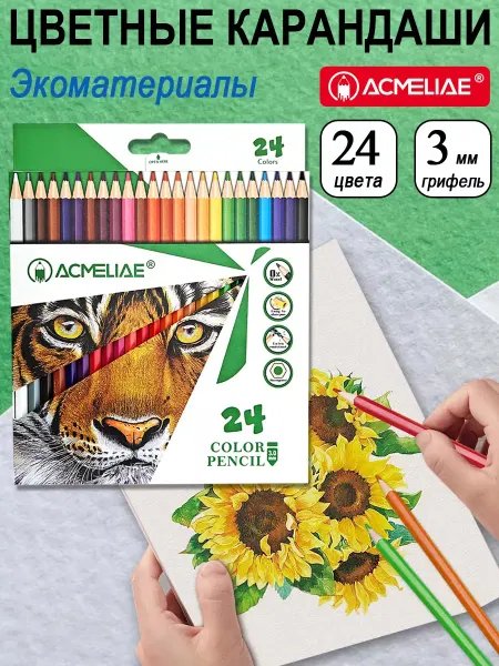 ACMELIAE Карандаши цветные пластиковые набор 24 цвета