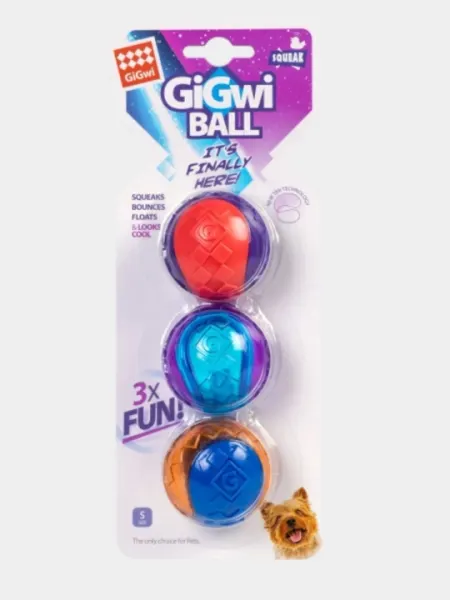 GiGwi (Гигви) Ball ТРИ МЯЧА игрушка для собак с пищалкой, резина