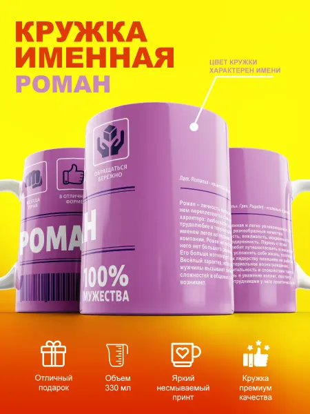 Cup-cup Именная кружка Роман керамическая в подарок 330мл
