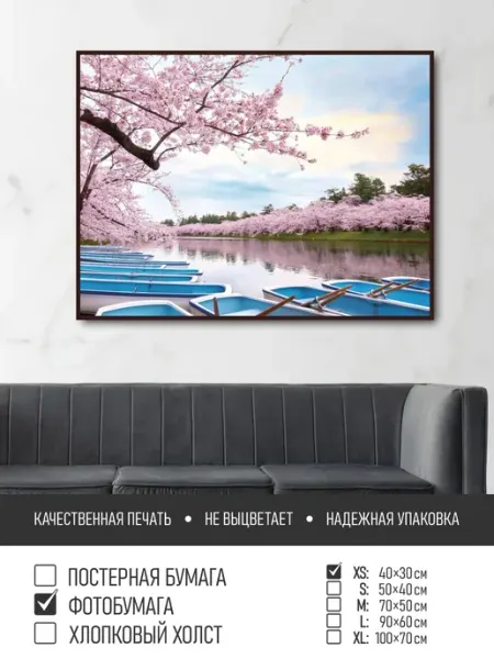 ПолиЦентр Постер на фотобумаге Цветущая сакура над рекой, 40х30 см