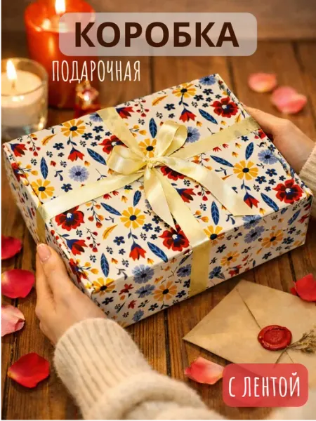Подарочная Коробка Большая с Днем Рождения 25х20х10 с Лентой