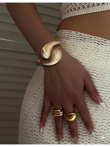 IKSACO bijoux Браслет женский на руку широкий золотистый матовый