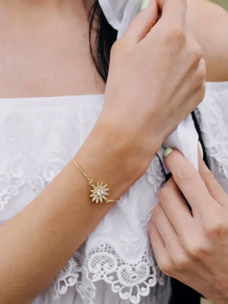 I AM JEWELRY Браслет цепочка на руку тонкий слайдер базовый с цветочком