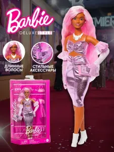 Mattel Barbie Кукла Барби. Новогодний наряд и гламурные аксессуары. Модный Delux игровой набор, HYV25