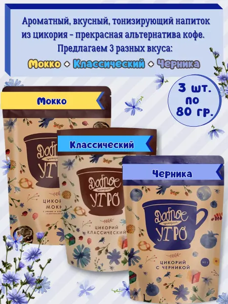 Доброе утро Цикорий натуральный-вкус Мокко, Классический, Черника