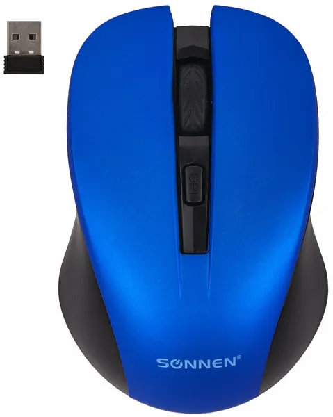 Мышь беспроводная с бесшумным кликом SONNEN V18, USB, 800/1200/1600 dpi, 4 кнопки, синяя, комплект из 2 шт, 513515