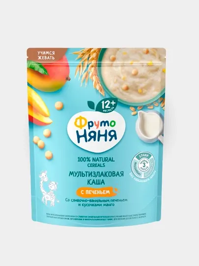Каша мультизлаковая молочная ФрутоНяня со сливочно-ванильным печеньем и кусочками манго, 190 г - Детские каши