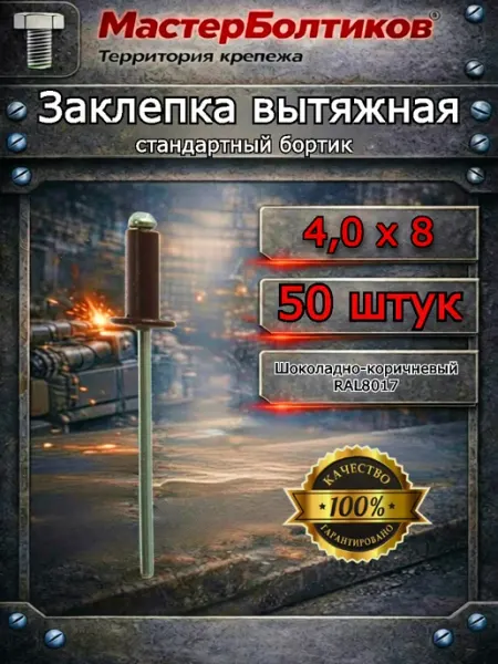 МастерБолтиков Заклепка вытяжная RAL8017 шоколадно-коричневый 4.0х8 (50 шт)