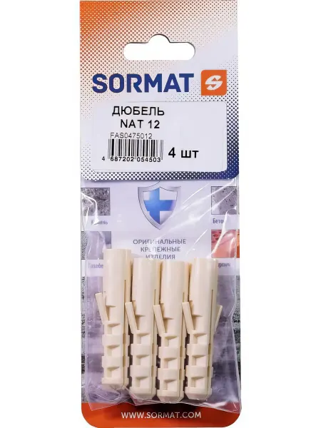 Дюбель распорный SORMAT NAT 12x60 мм нейлон 4 шт
