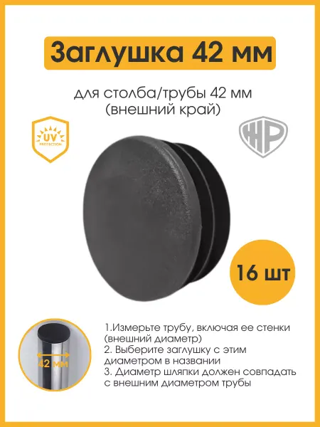 Железное решение Заглушка 42 мм для металлической трубы D42 мм пластиковая