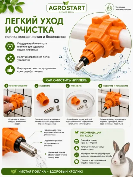 Ниппельная поилка для кроликов, автоматическая поилка для клеток, нержавеющий ниппель - Миски, поилки и кормушки для грызунов