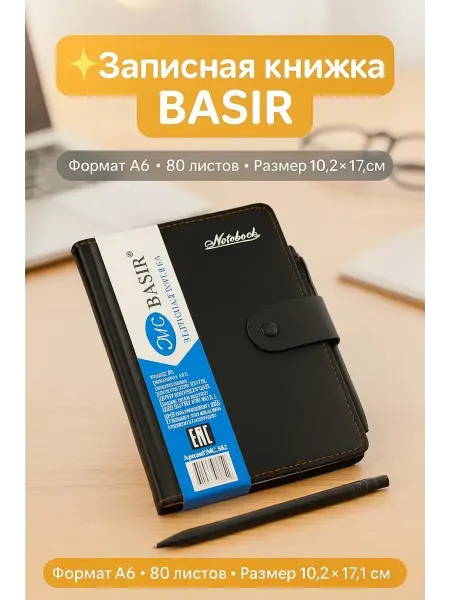 Ай Блокнот Basir в клетку, с застёжкой и ручкой
