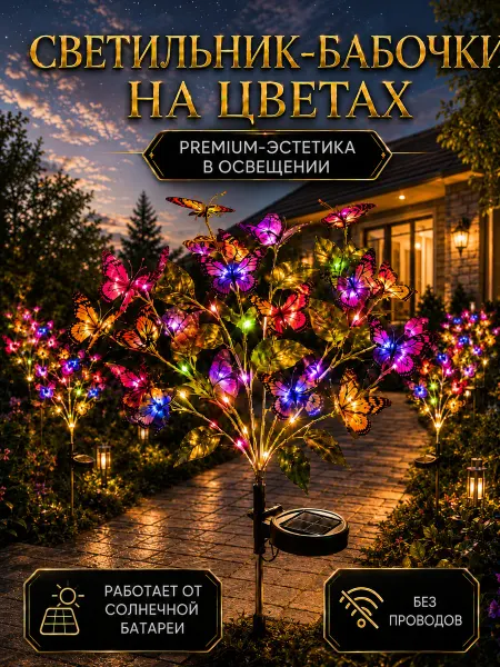 Светильник садовый на солнечной батарее Бабочки