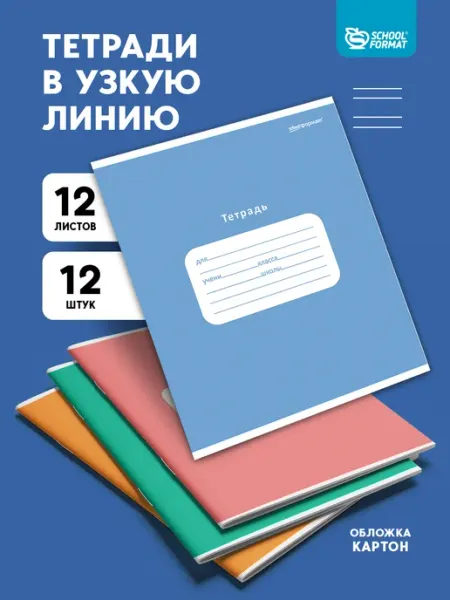 Schoolformat Тетради в узкую линию линейку 12 листов набор 12 штук