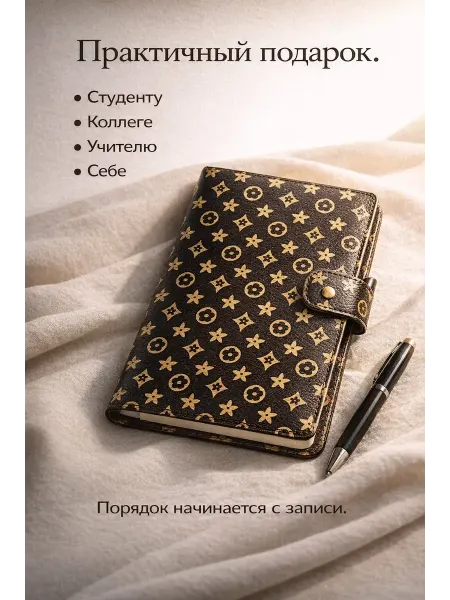 Tommy&Naya Ежедневник A5 в клетку с кнопкой, кожаная обложка