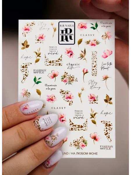 R.R NAILS Наклейки для ногтей цветы френч золото