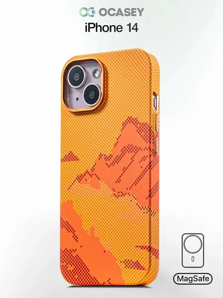 Чехол О'кейси, для iPhone 14, стильный, оранжевый, карбоновое покрытие
