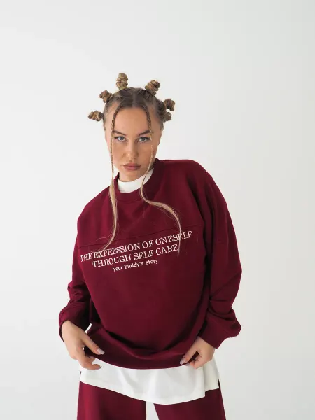 Your buddy's store Толстовка бордовая оверсайз без капюшона с принтом
