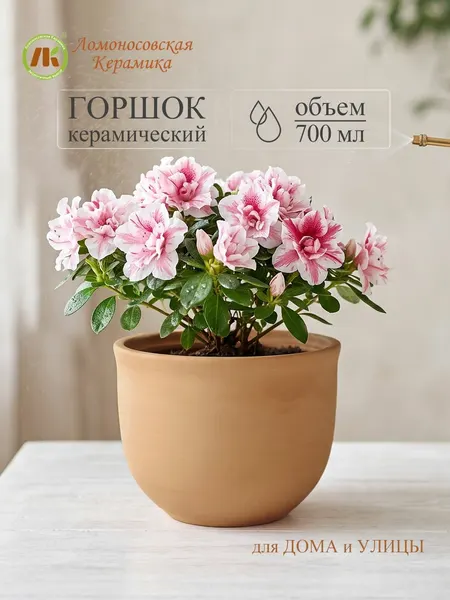 Горшок для цветов "Ломоносовский", (терракот) 0,7л, керамика