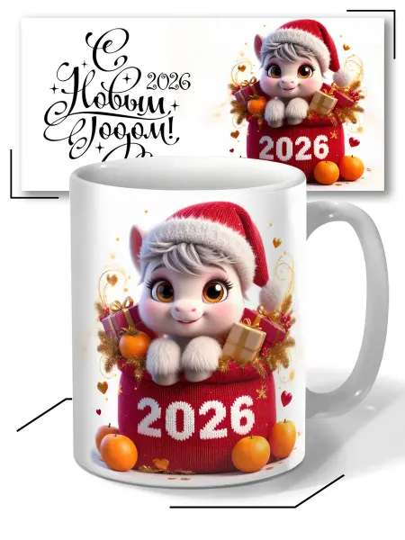 Kiroku Кружка новогодняя 2026 символ года огненная лошадь