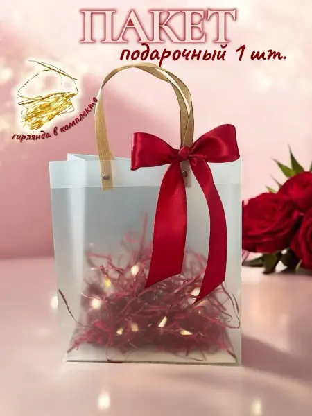 Шкруппи Прозрачный пакет подарочный пластиковый с гирляндой