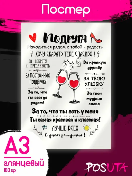 Постер для интерьера подарок подруге подружке