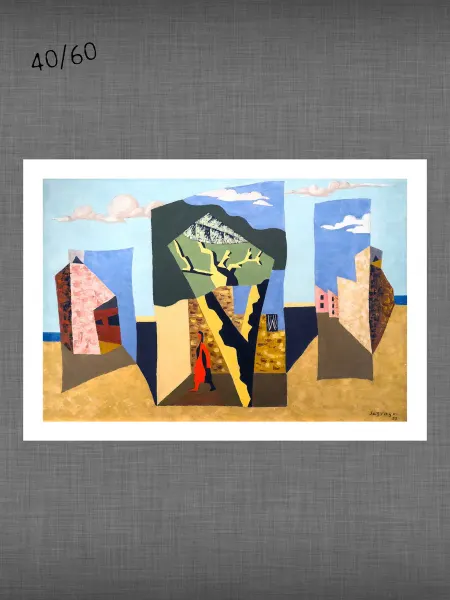 Past_today "Пейзаж с красной фигурой", Сюрваж (искусст.холст, 40х60 см)
