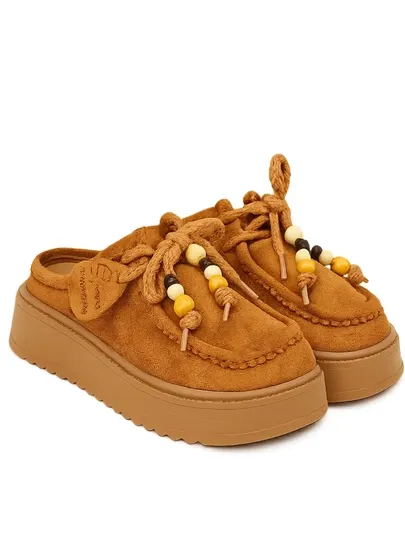 Retro Beads Mules – женские мюли с бусинами на платформе, удобные летние тапочки